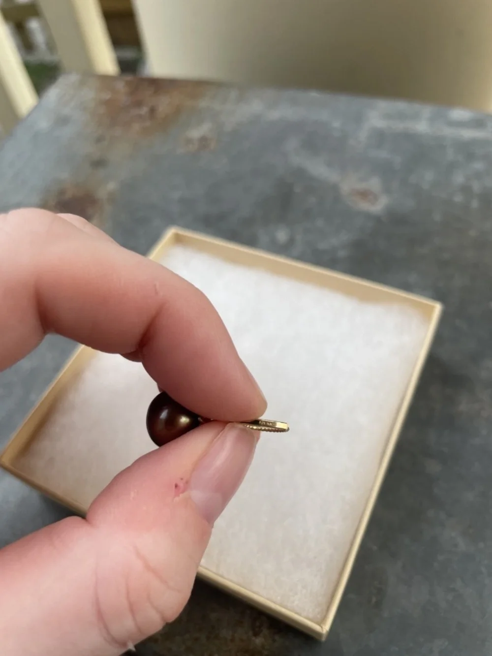 14k Gold stamped Burgundy/Maroon 10mm Pearl Drop Earrings - Picture 4 of 7